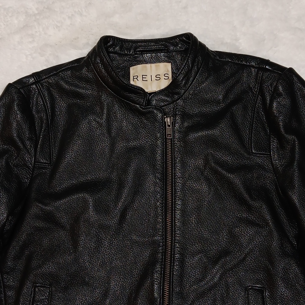 Reiss black leather moto classic biker jacket women's sz small - Picture 4 of 13